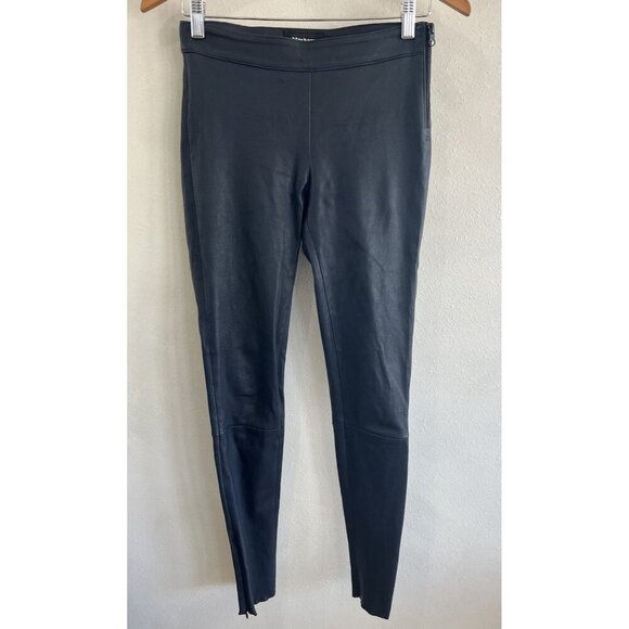 Mackage Black Blue Lambs Leather Stretch Moto Leggings Pants 6 Skinny Leg Flaw - Picture 1 of 7